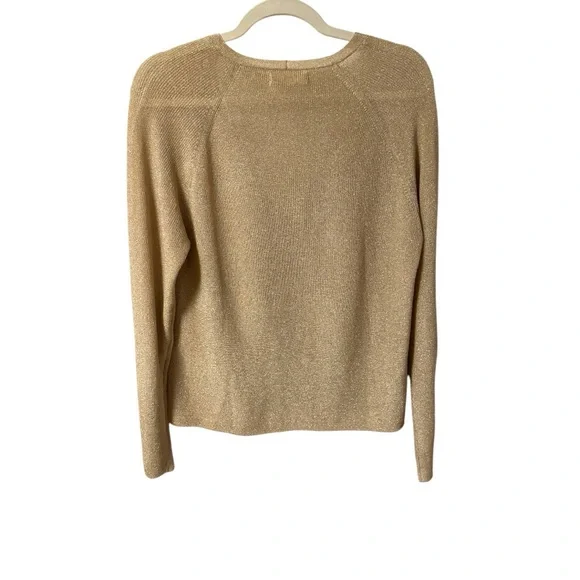 Mango Kling Metallic V Neck Jumper in Gold Lightweight Top Womens Large Shimmer - Picture 6 of 10